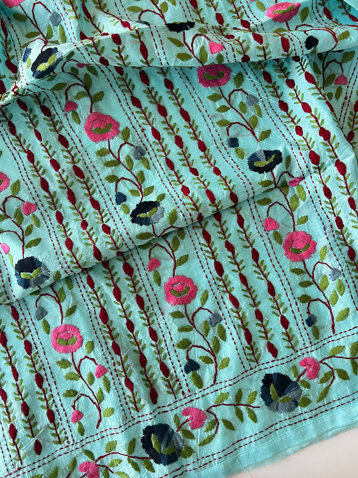 Sky blue Phulkari embroidery Unstitched suit material
