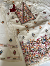 Off white Knot Embroidery Unstitched suit set 2 pc