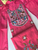 Chanderi knot embroidery Unstitched suit material