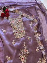 Purple Tissue partywear embroidered suit set unstitched