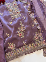 Purple Tissue partywear embroidered suit set unstitched