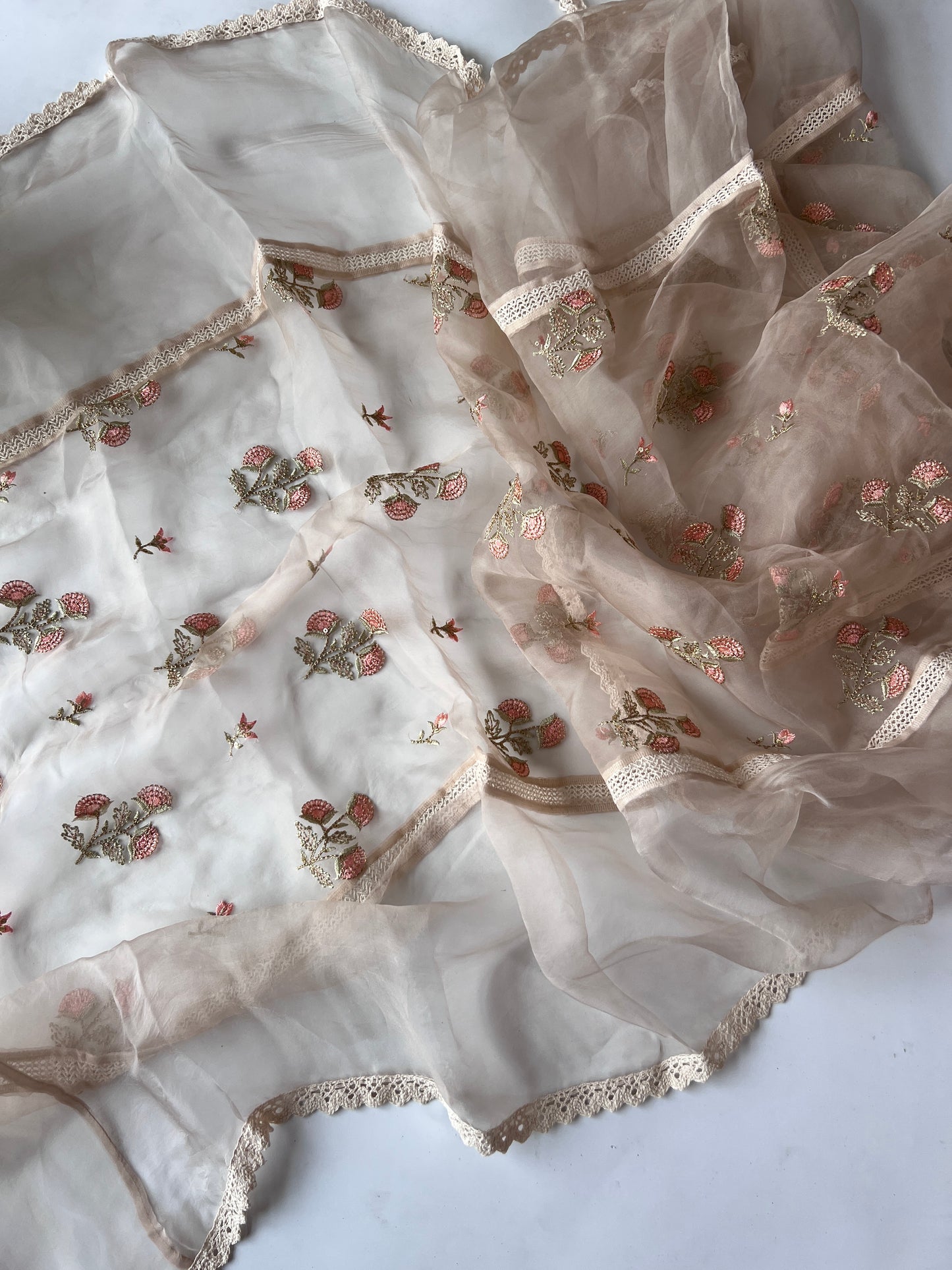 Organza Designer dupatta with floral embroidery