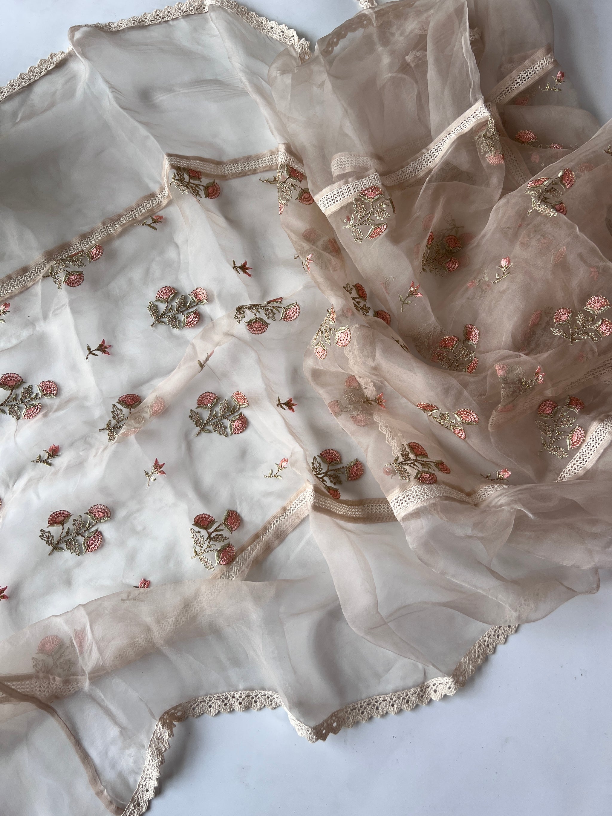 Organza Designer dupatta with floral embroidery