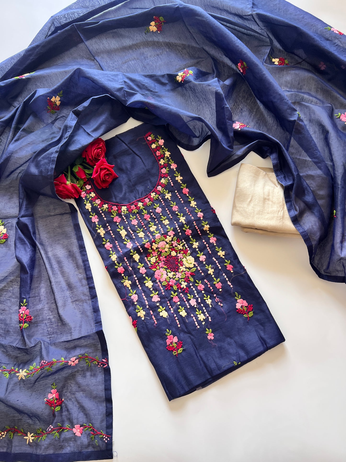 Knot embroidery Unstitched suit material