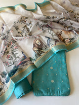 Shikargah printed Dupatta with Chanderi kurta Unstitched suit material