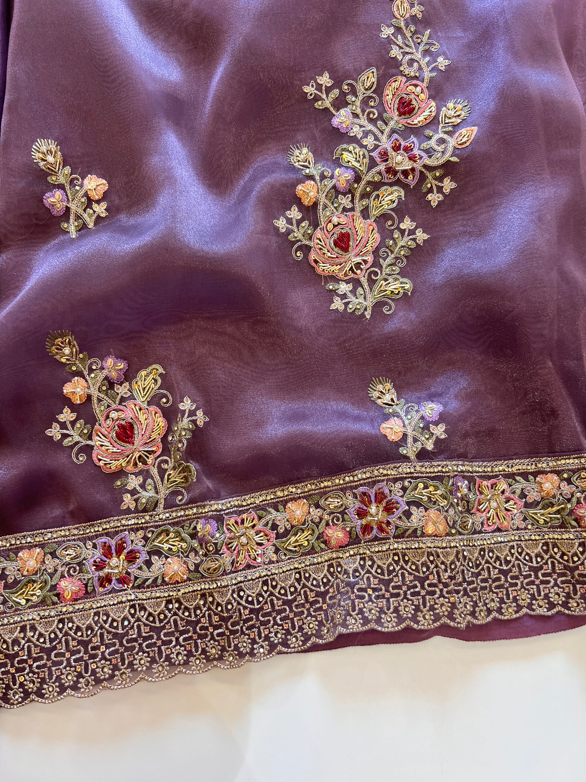 Purple Tissue partywear embroidered suit set unstitched