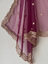 Net dupatta with scallop golden border