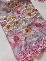 Purple Sunflower Embroidery Mul Masleen Dress material