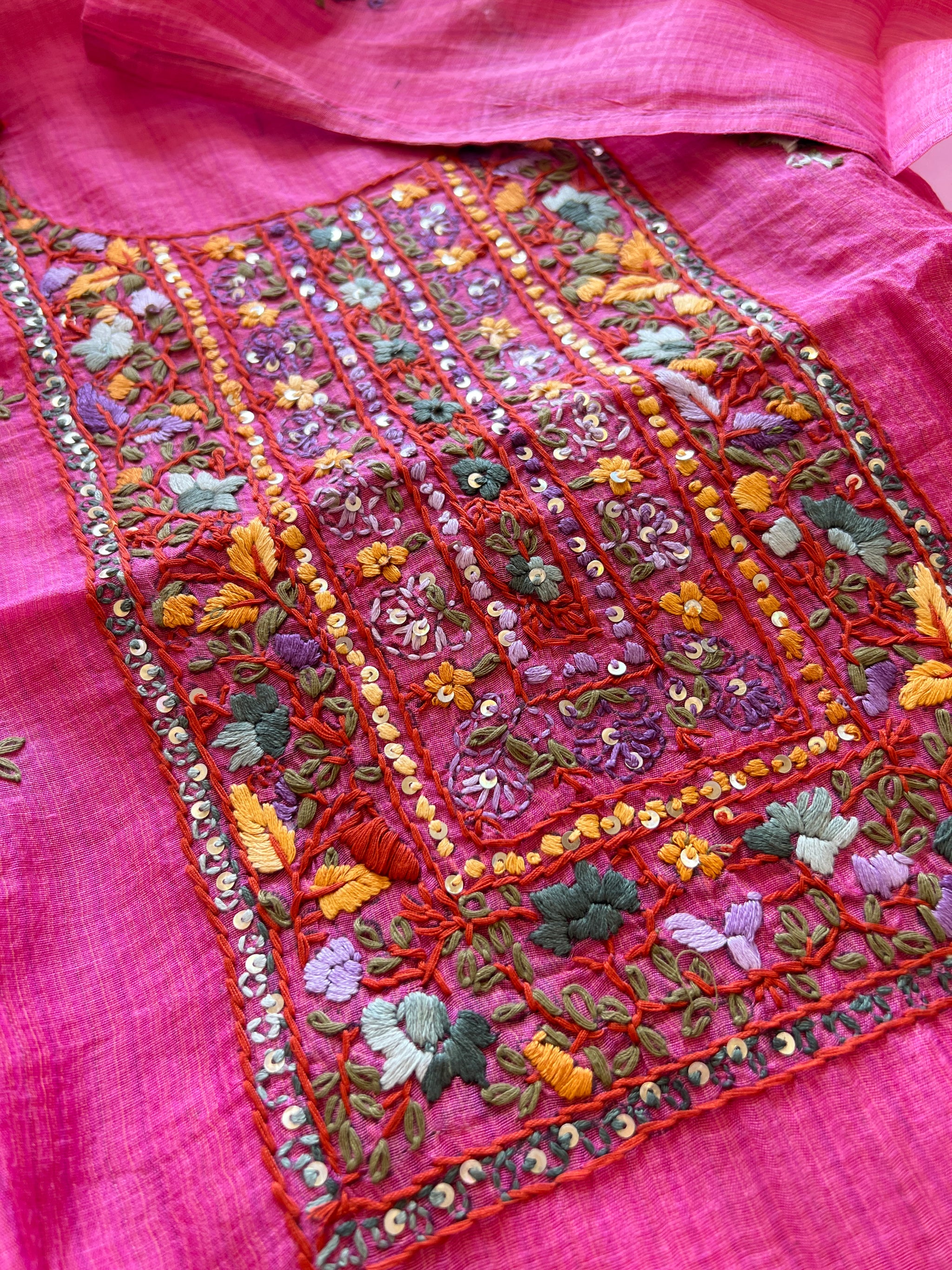 Pink Knot embroidery Unstitched suit material 2 pc