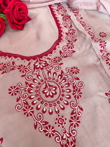 Laal Dhaga Mouse Organza Unstitched Suit with Plain Bottom | 3 Pc