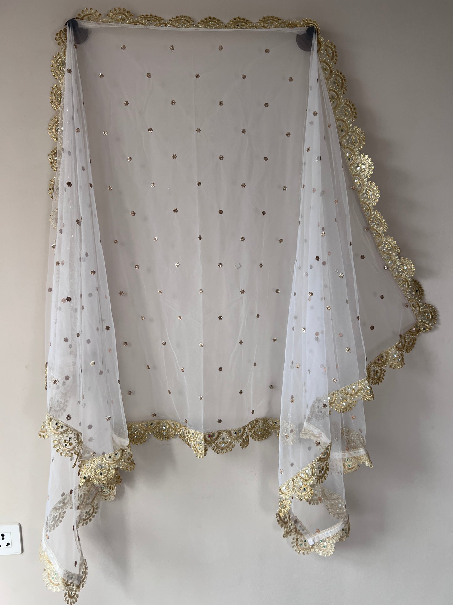 White Net dupatta with scallop border