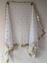 White Net dupatta with scallop border