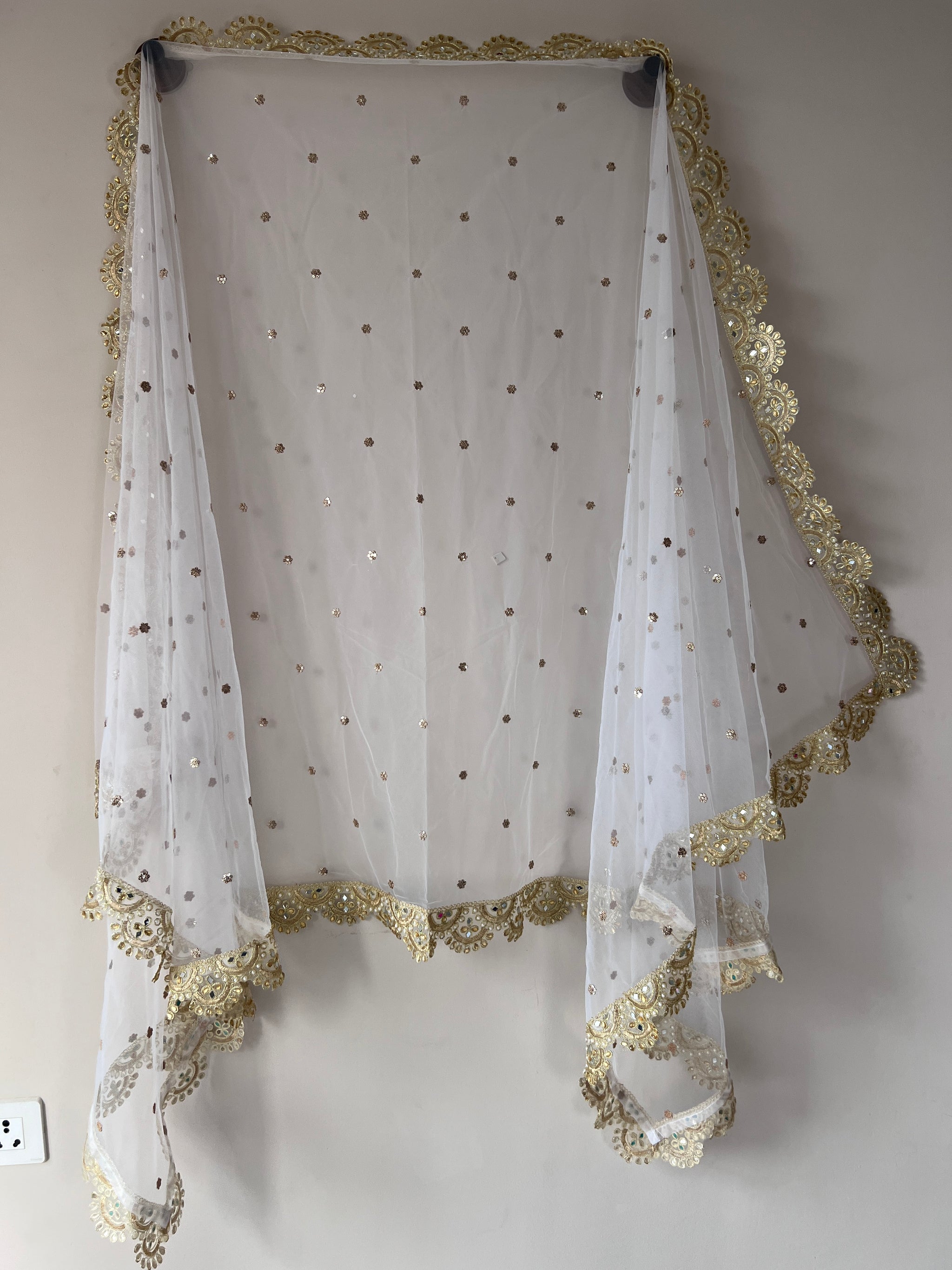 White Net dupatta with scallop border