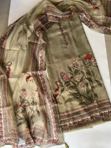 Shimmer Linen Unstitched Salwar Suit with Knot Embroidery and Bird Floral Print