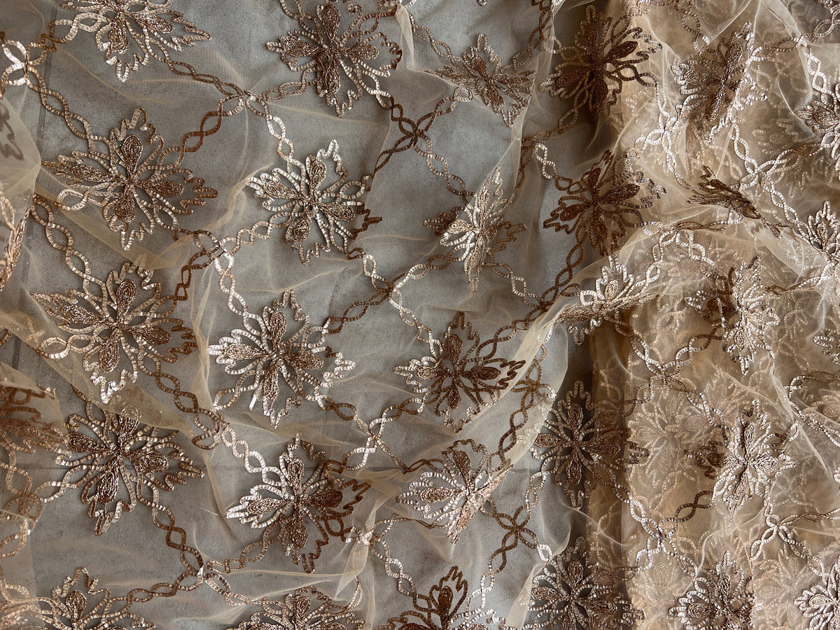 Gold net with Gotta work fabric