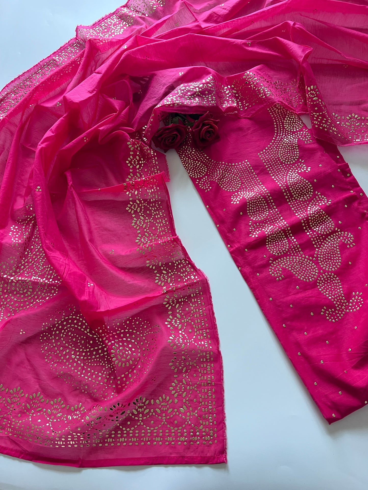 Pink Mul Chanderi dress material with mukaish -Paisley