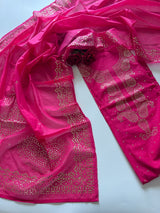 Pink Mul Chanderi dress material with mukaish -Paisley