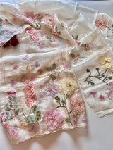 Off White 3D Embroidery on Organza premium unstitched dress material with floral work