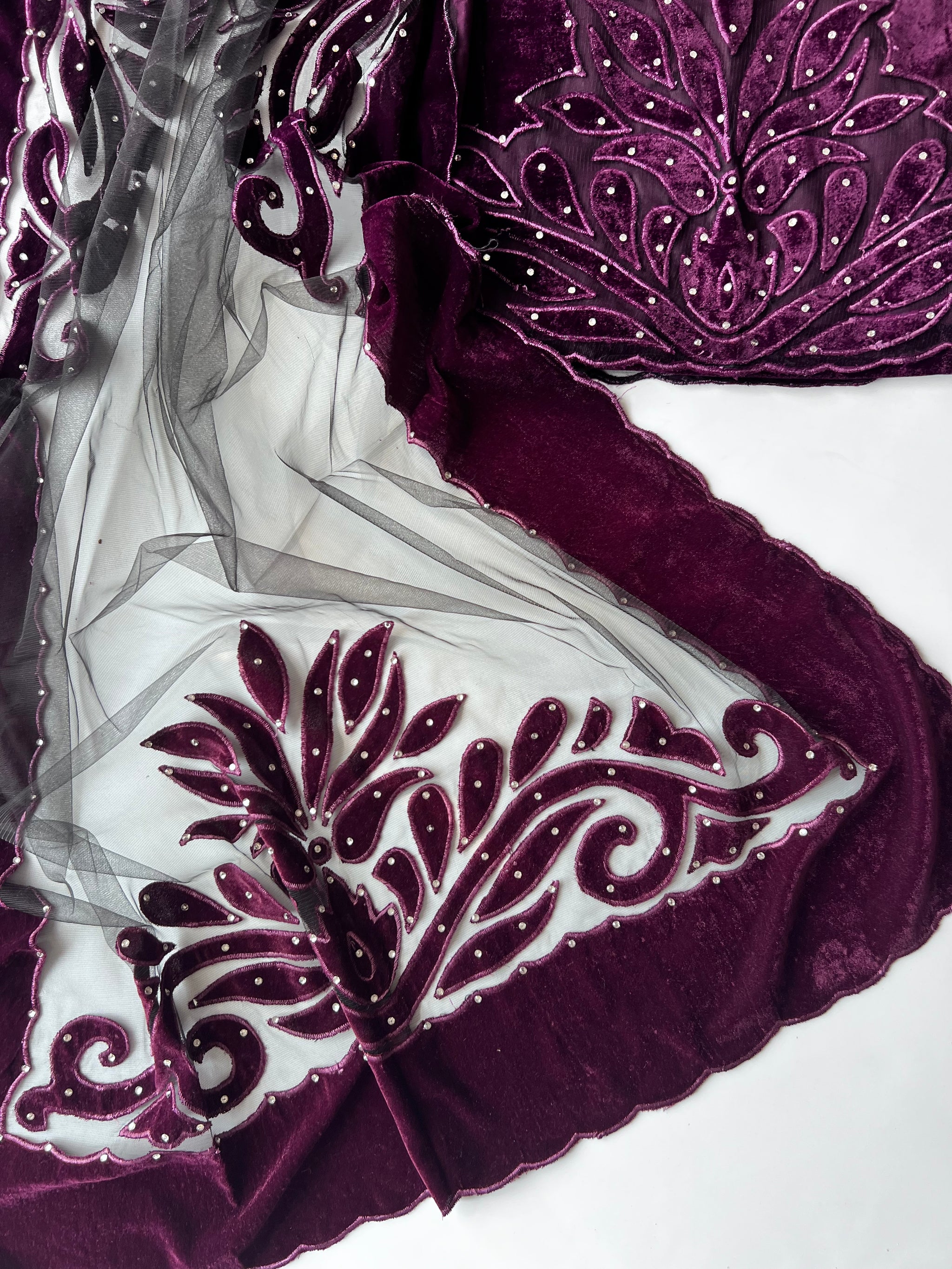 Wine color Velvet cut work designer party wear unstitched suit set