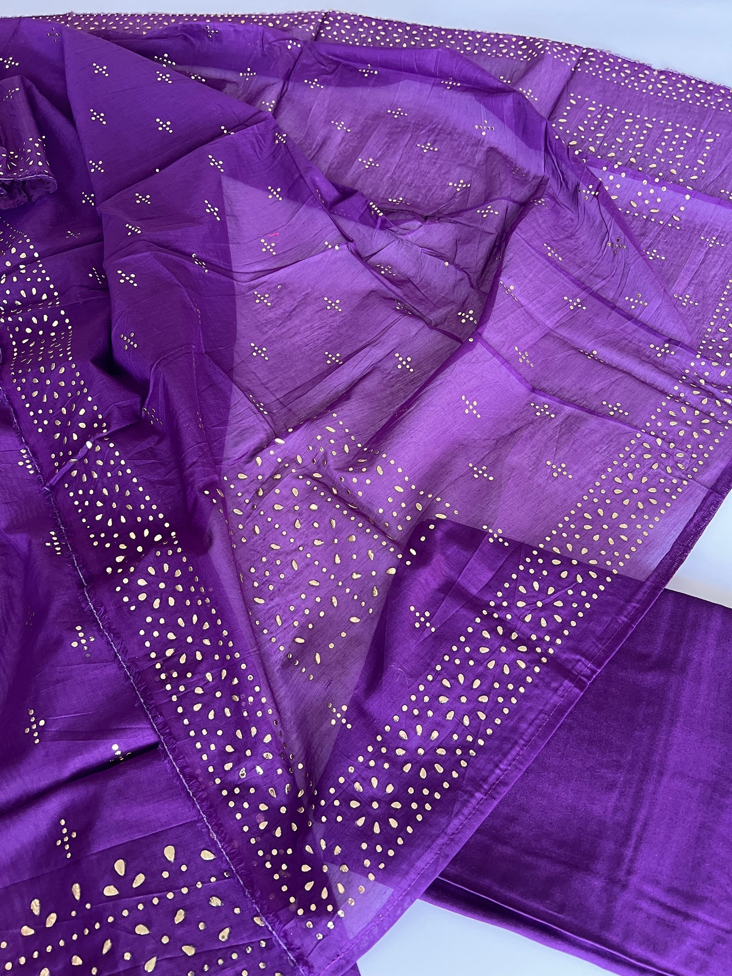 Purple Mul Chanderi dress material with mukaish geometric