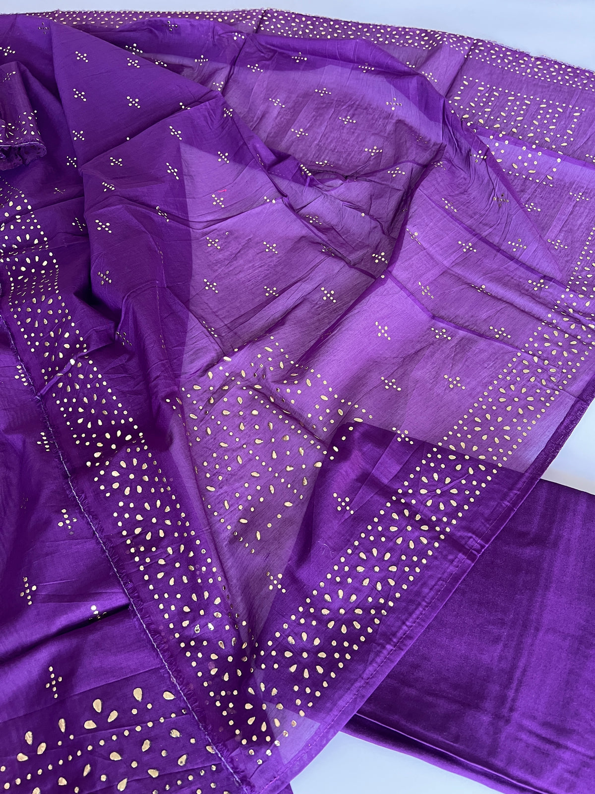 Purple Mul Chanderi dress material with mukaish geometric