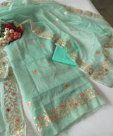 Greenish Kotta with kotta embroidered kurta dupatta set Unstitched