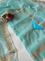 Blue Kotta with gotta embroidered kurta dupatta set Unstitched