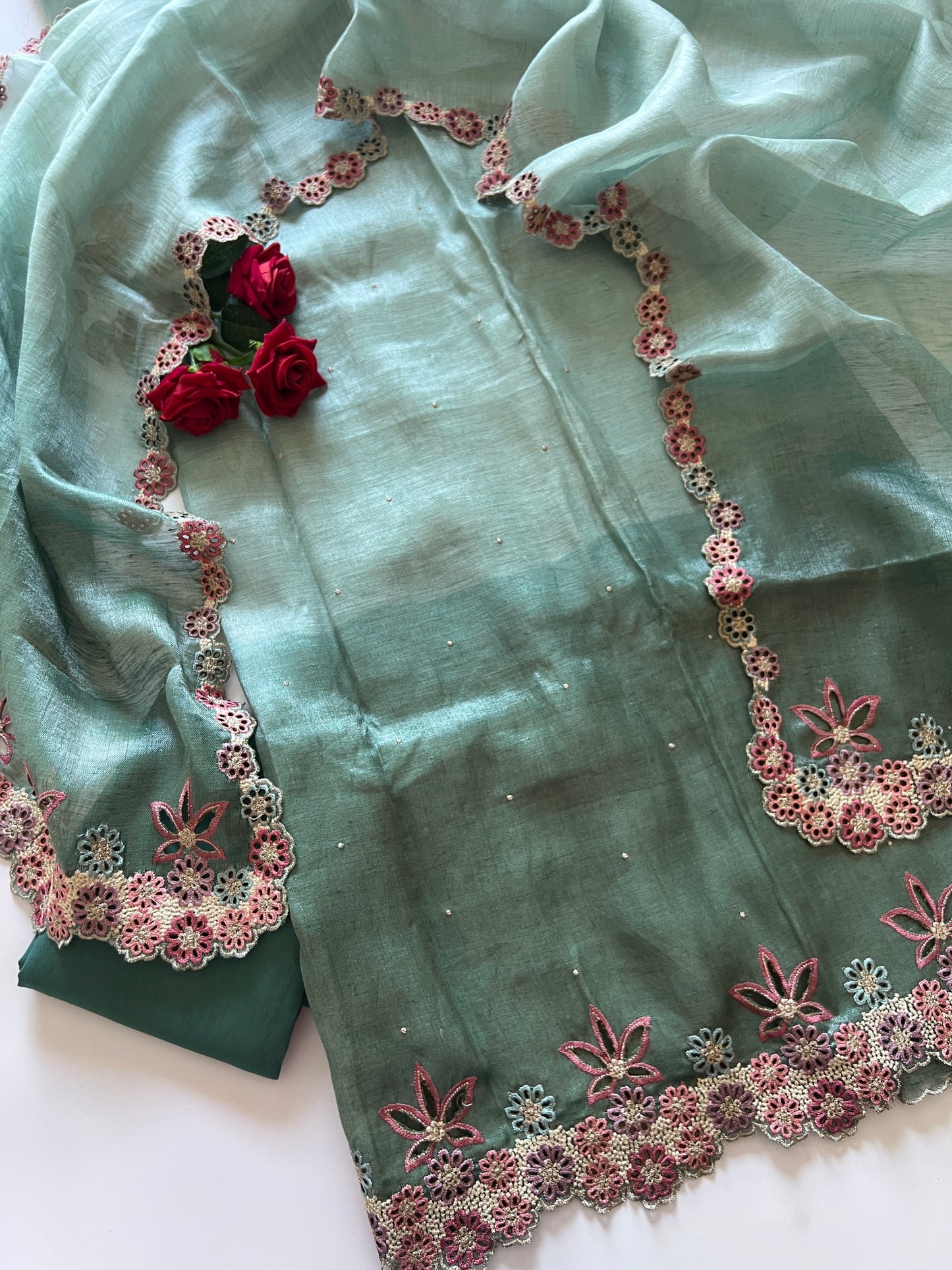Pure Linen Tissue Cutwork designer unstitched dress material