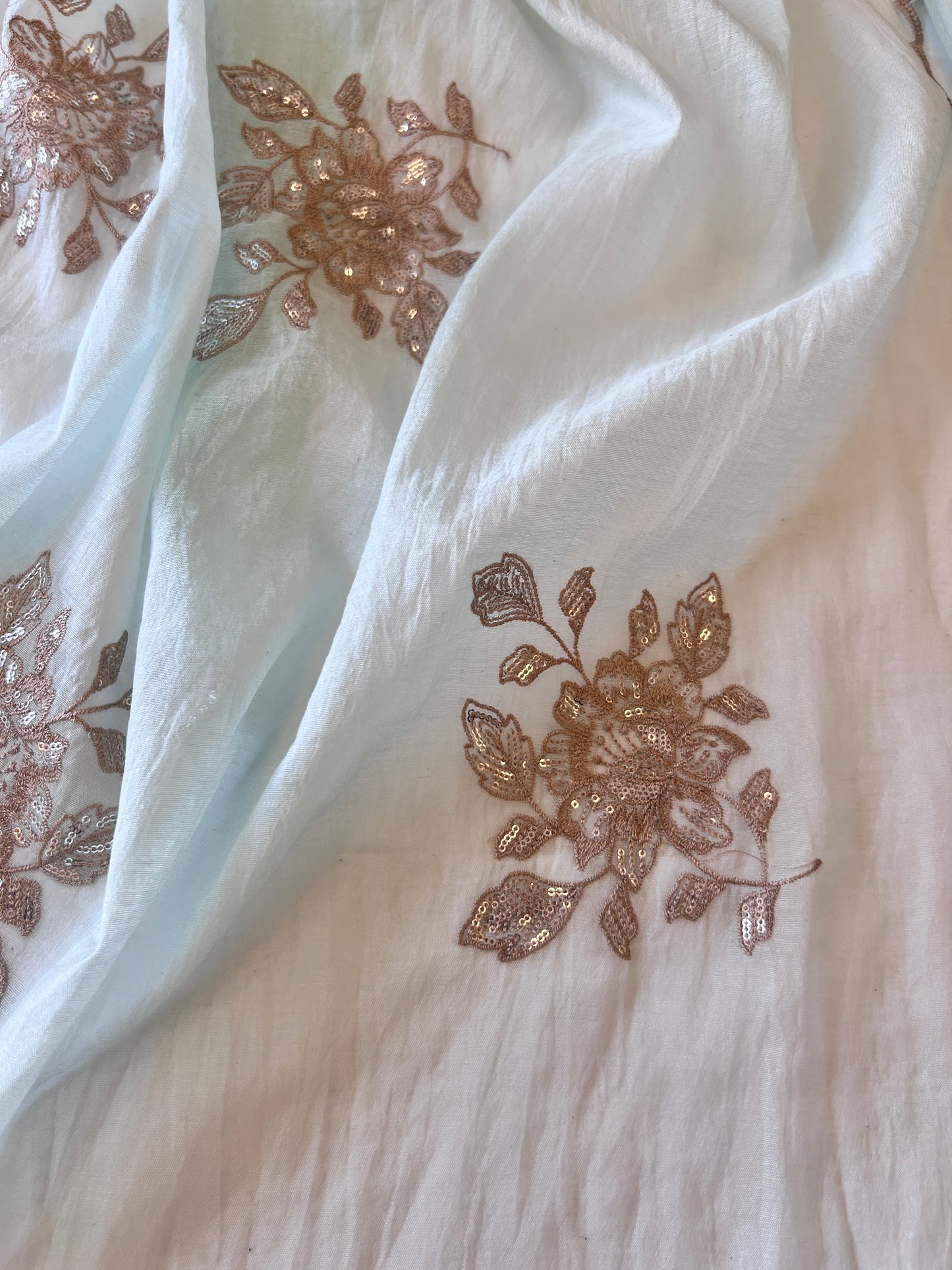 Pastel Blue Mul Chanderi Sequin embroidered Unstitched Suit
