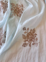 Pastel Blue Mul Chanderi Sequin embroidered Unstitched Suit