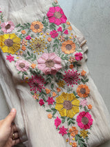 Greyish Champange gold Sunflower Embroidery Crush Organza tissue Dress material