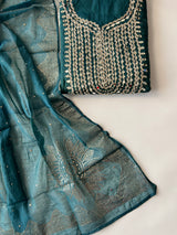 Mirror work on Mul Chanderi dress material with mukaish work dupatta