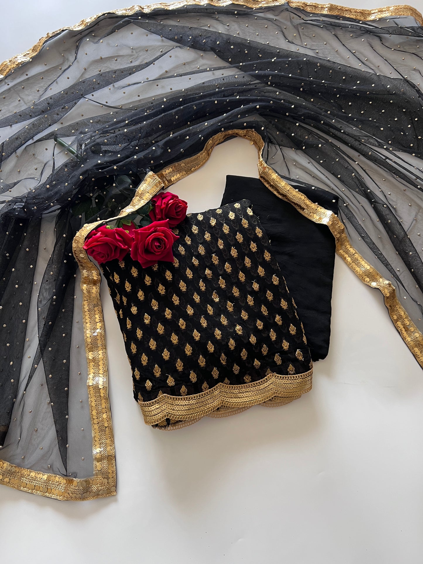 Black Banarsi Georgette Embroidered Unstitched Suit set