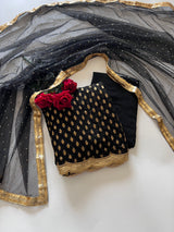 Black Banarsi Georgette Embroidered Unstitched Suit set