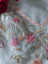 Blue thread Embroidery unstitched suit