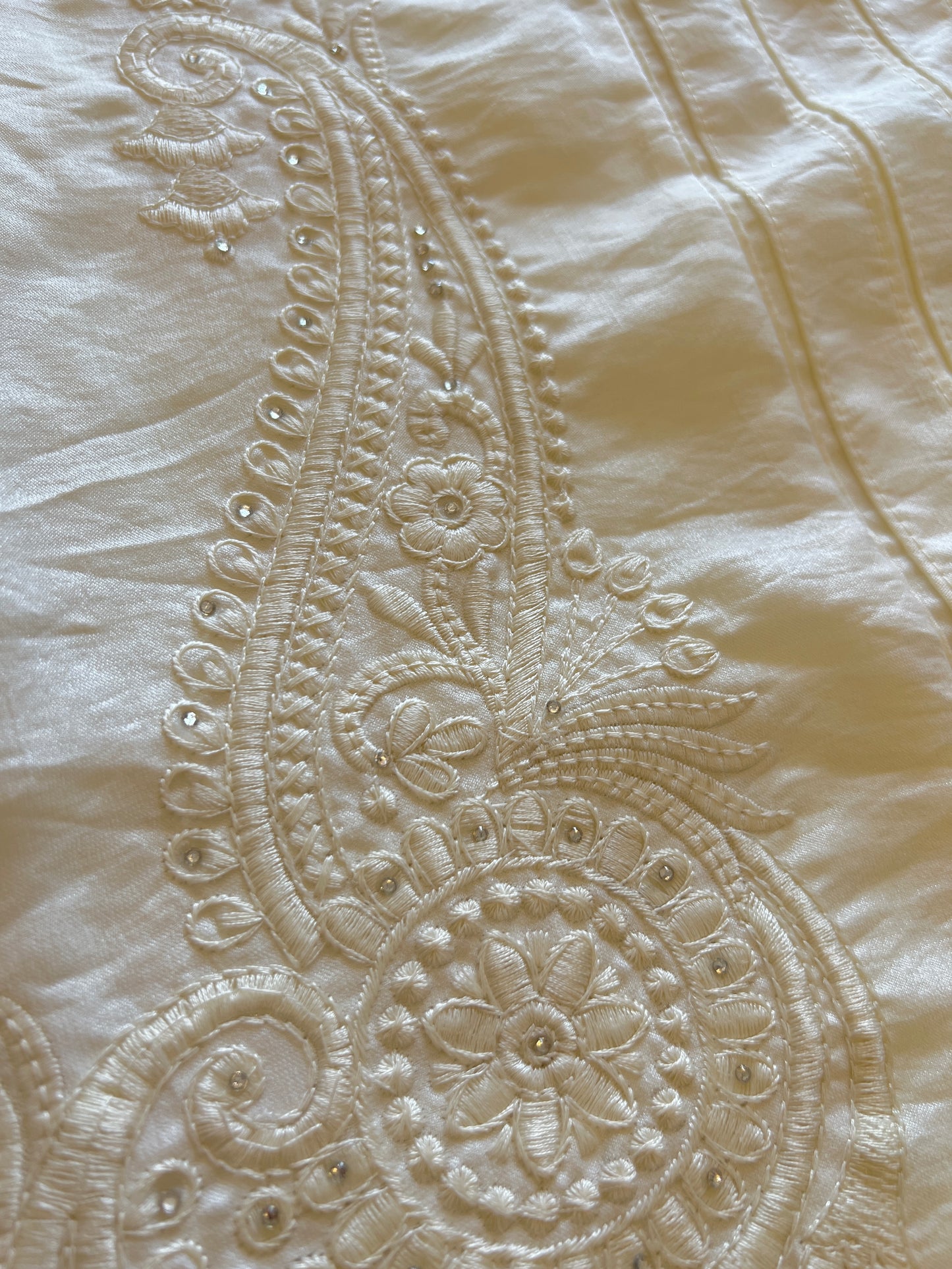 Cream Crush Fabric Kurta with embroidery