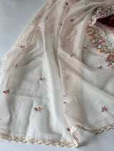 Peach thread Embroidery unstitched suit