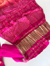 Pink Gajji Silk With gotta work neck Unstitched suit