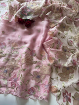 Floral Embroidery on Pure Silk Organza premium unstitched dress material in Pastel Pink