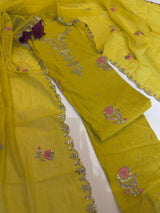 Pitta with thread work on Mul Chanderi dress material - Unstitched Suit set