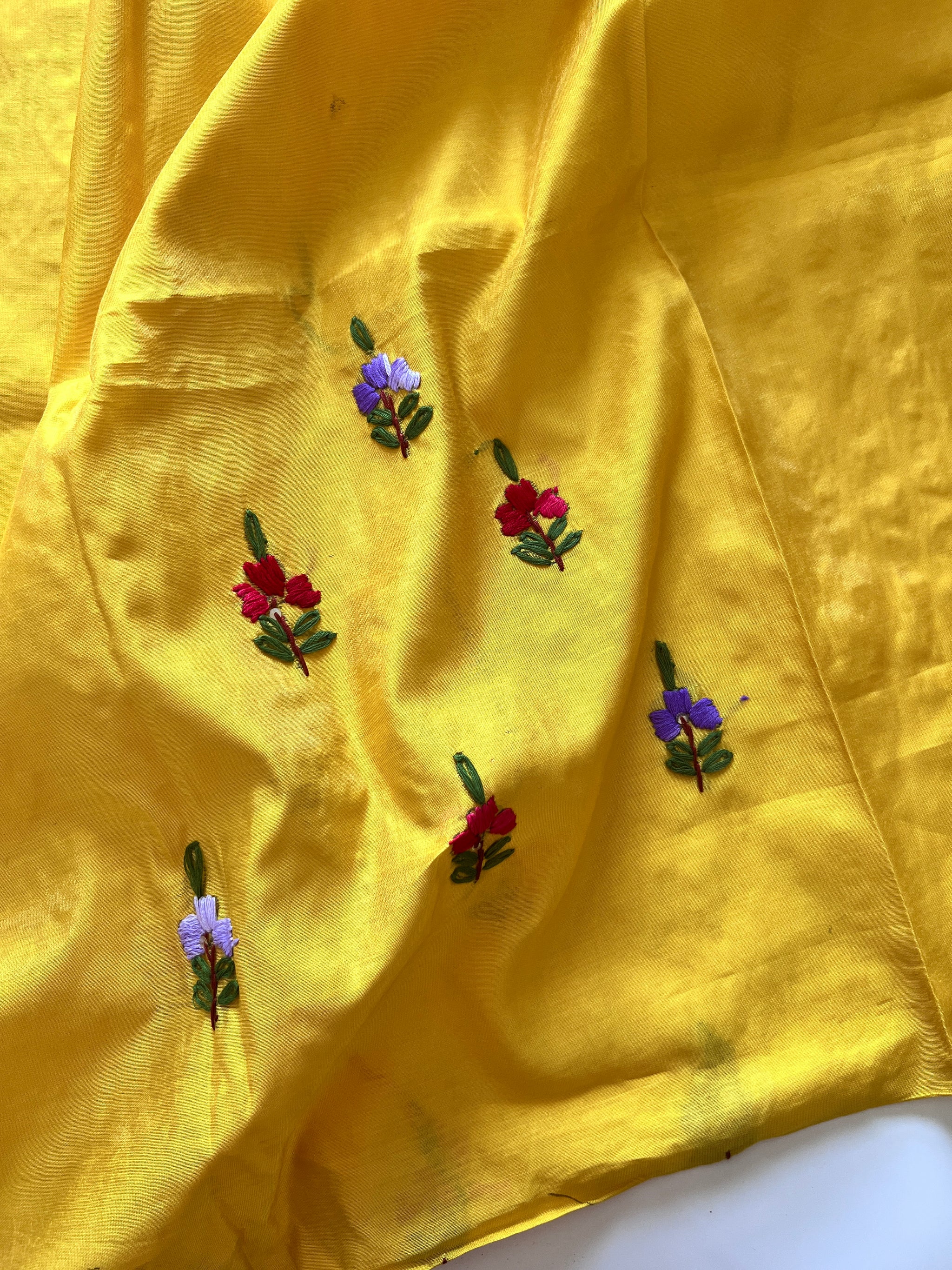 Yellow knot embroidery Unstitched suit material