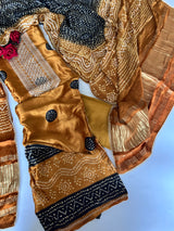 Gold Gajji Silk With gotta work neck Unstitched suit