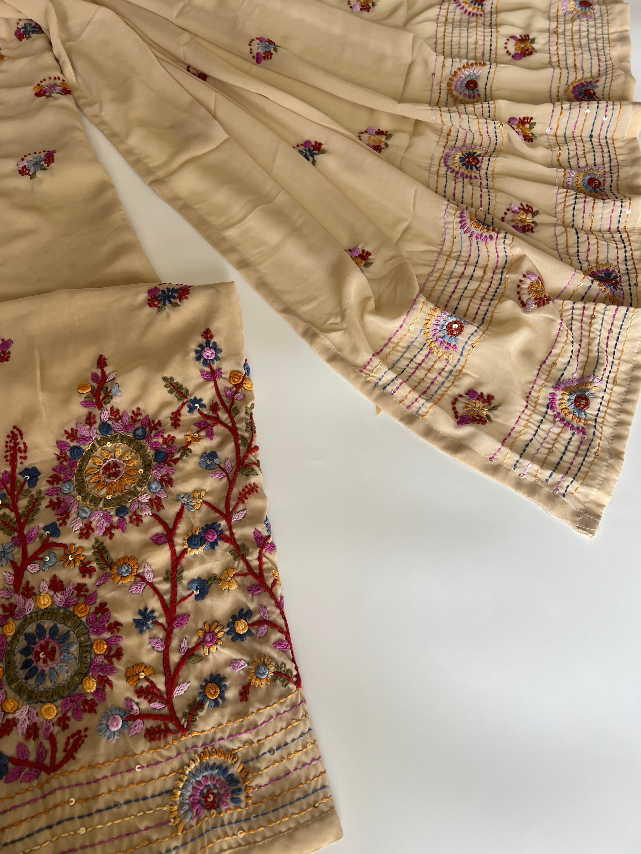 Beige Knot Embroidery Unstitched suit set 2 pc
