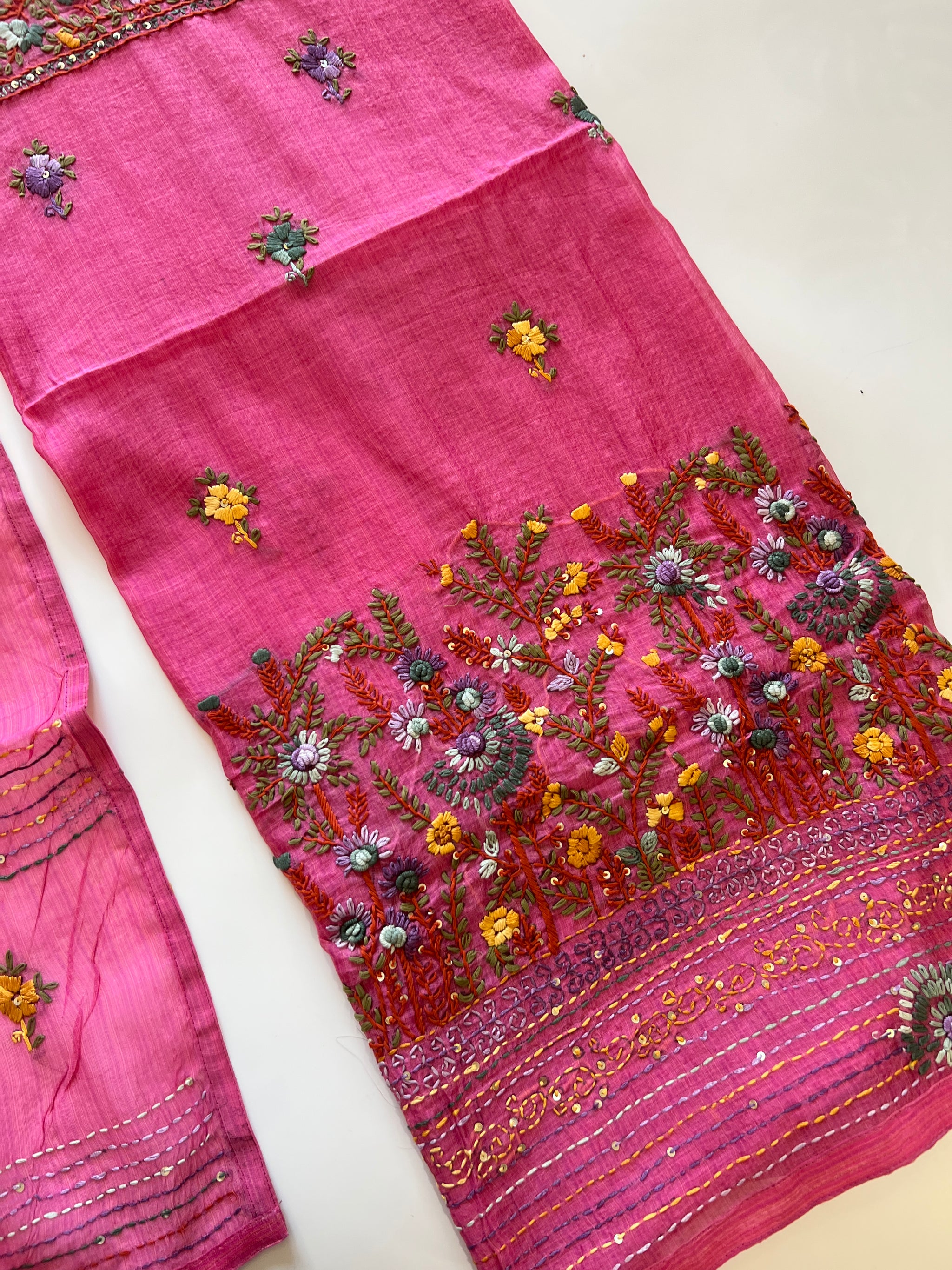 Pink Knot embroidery Unstitched suit material 2 pc