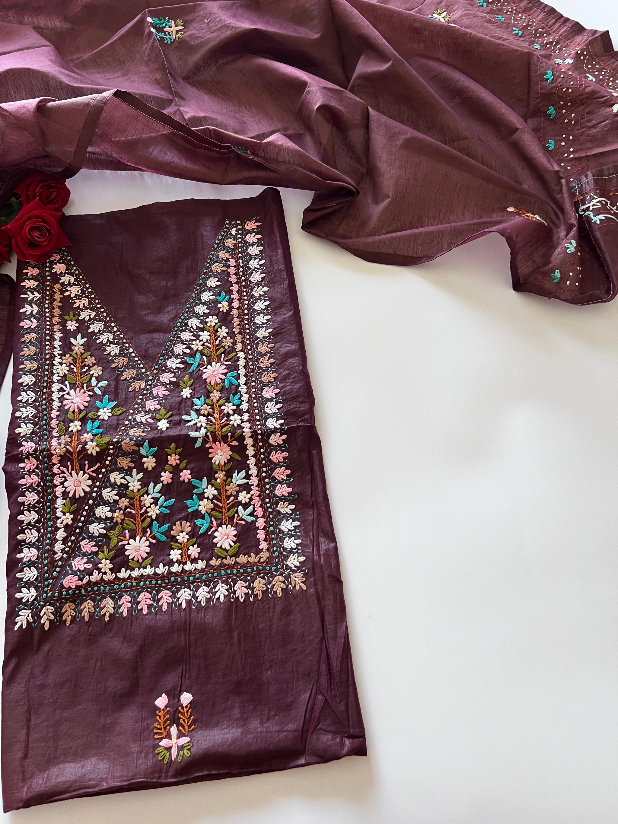 2 pc Knot embroidery Unstitched suit material