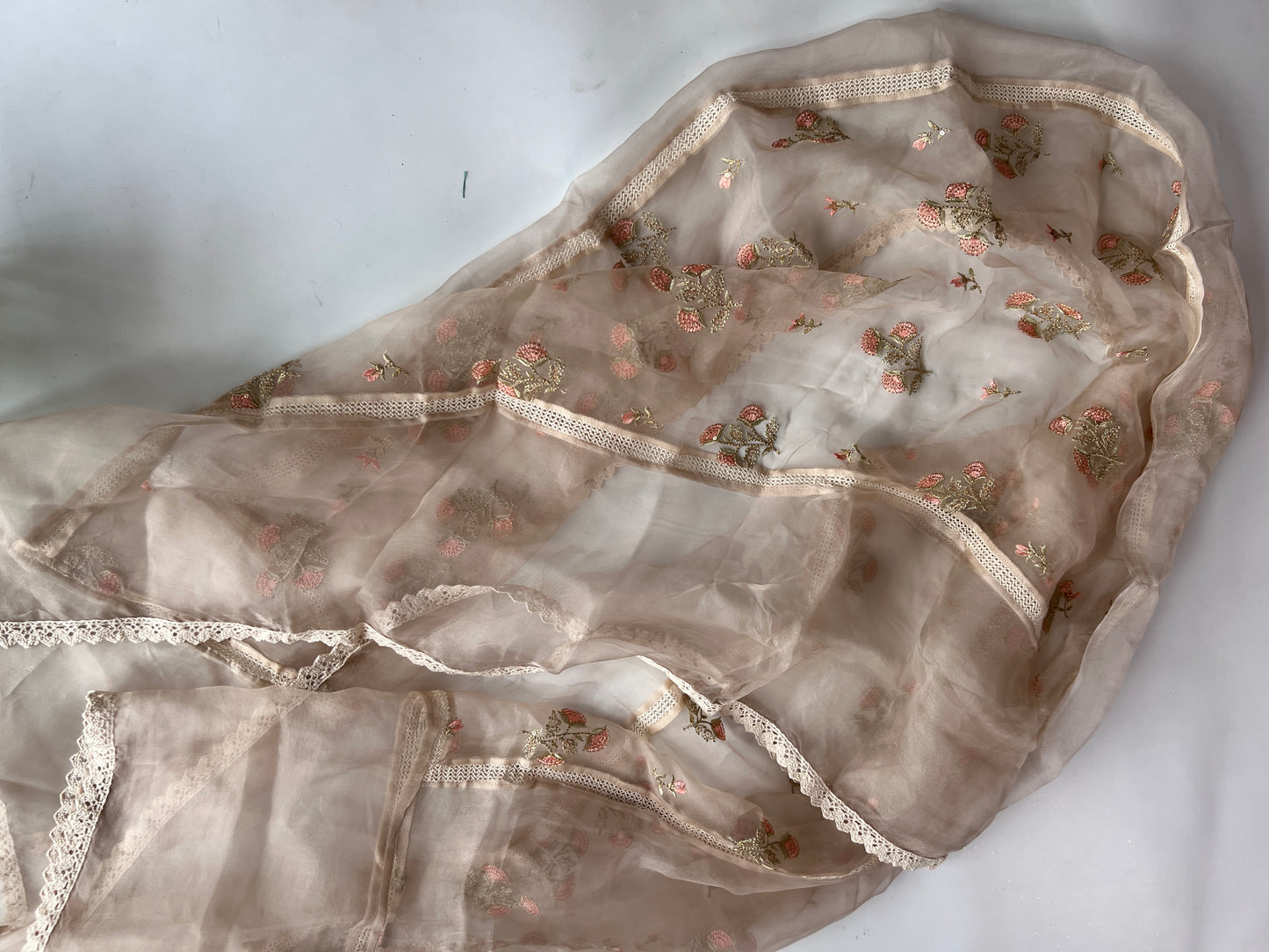 Organza Designer dupatta with floral embroidery