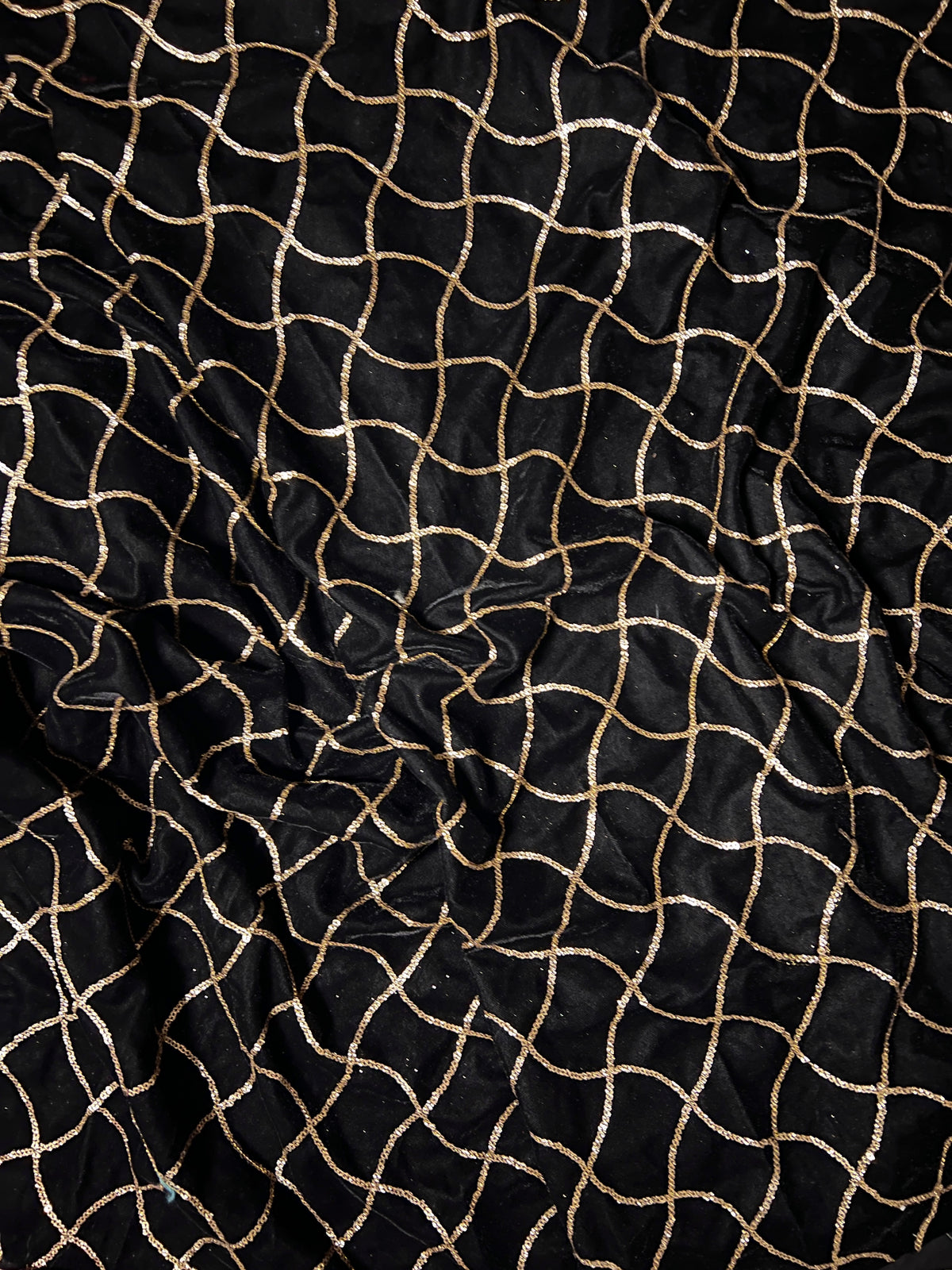 Black velvet sequin embroidered fabric