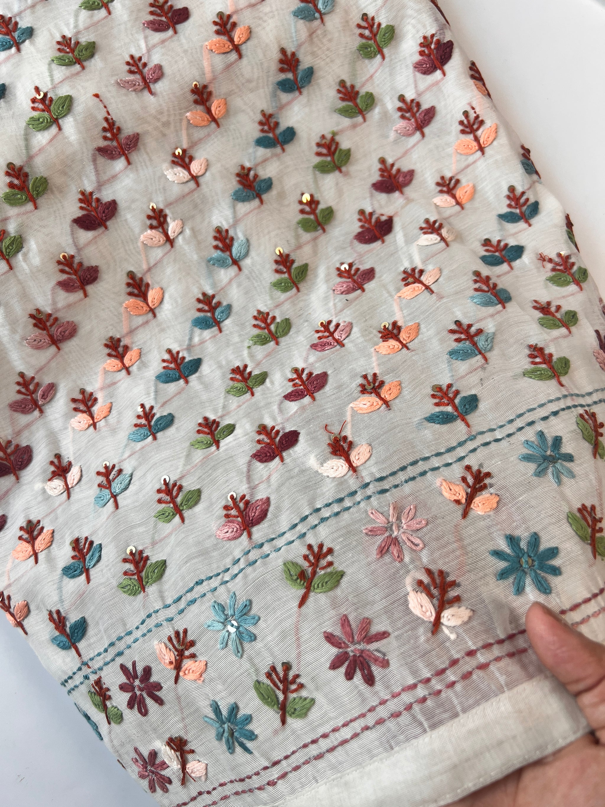 Chanderi Phulkari embroidery Unstitched suit material
