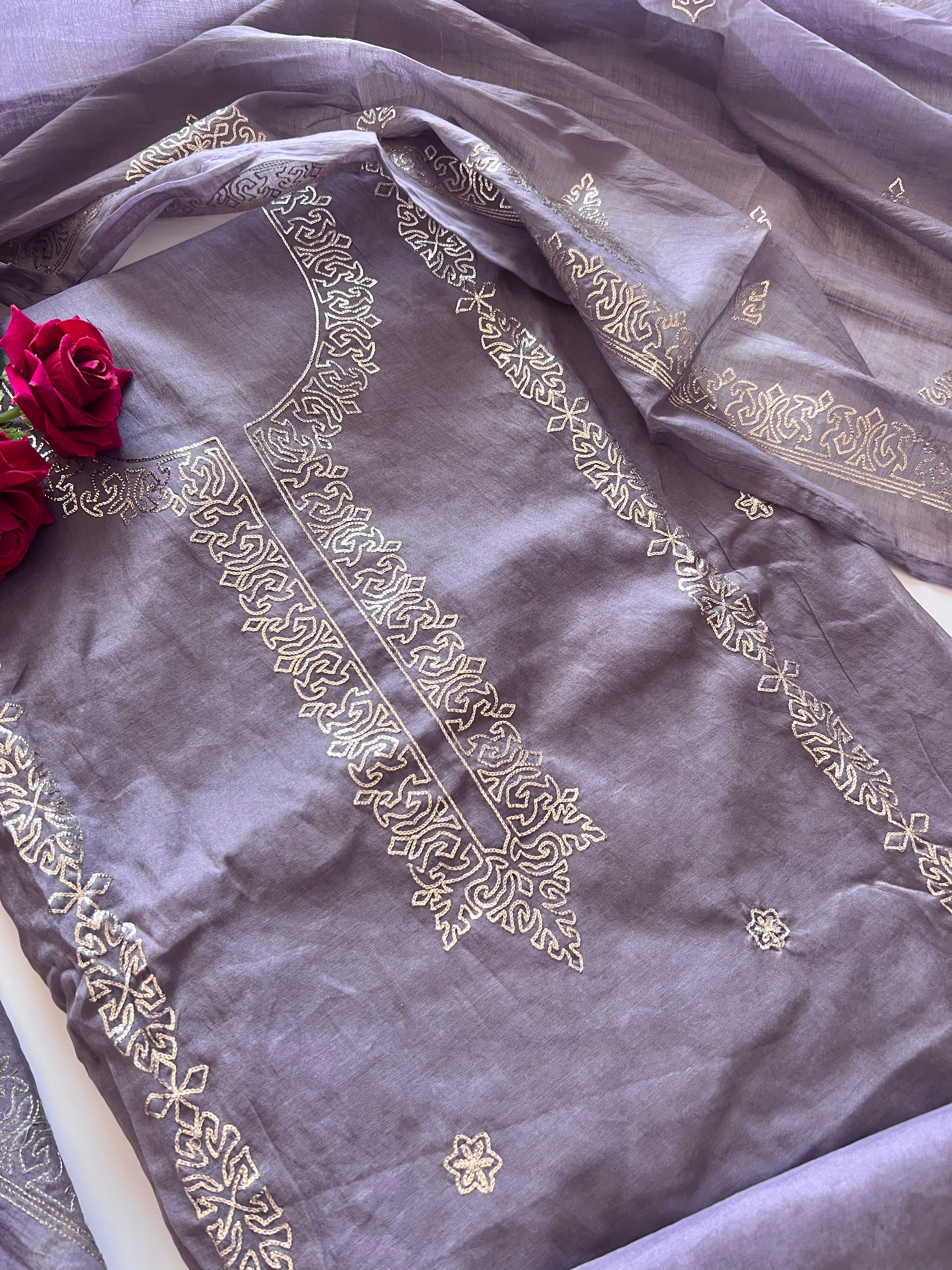 Mul Chanderi dress material unstitched Suit set