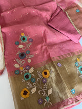 Pink Floral Embroidery tissue Jamdani Dress material